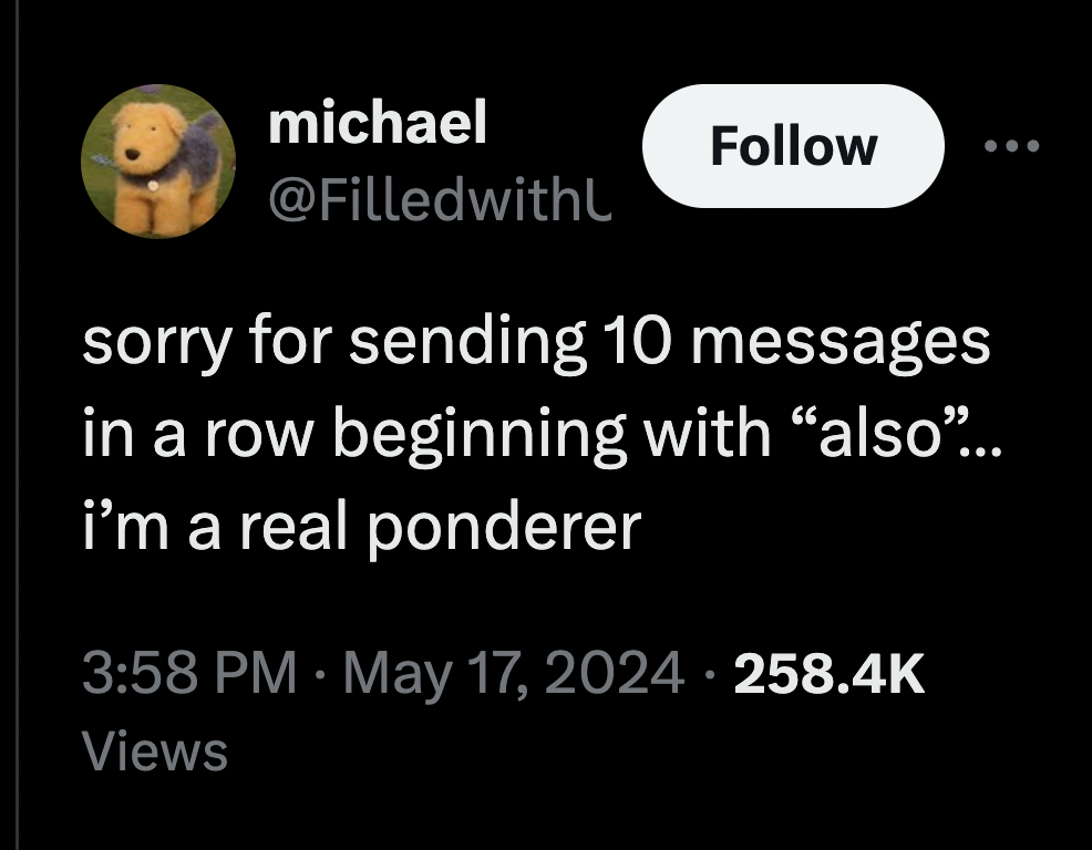 circle - michael sorry for sending 10 messages in a row beginning with "also"... I'm a real ponderer Views